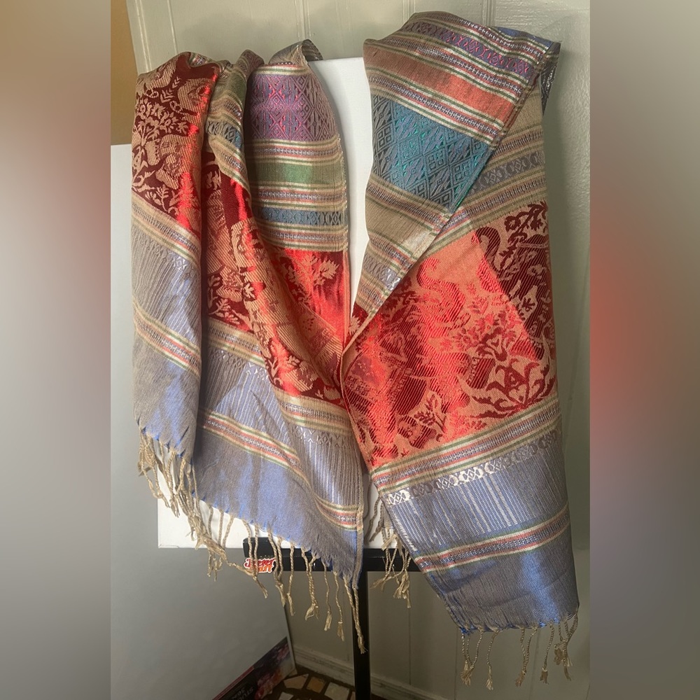 2 Hand woven shawls Made in Thailand with elephant details on them